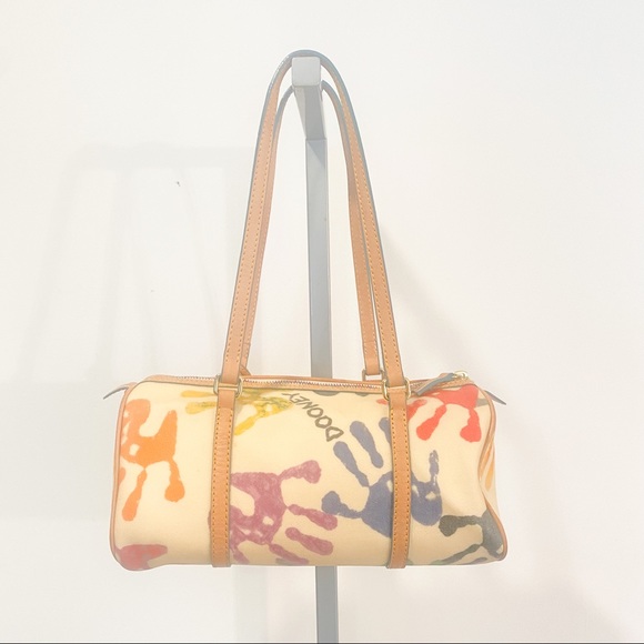 Dooney & Bourke Vintage Y2K Rainbow Handprint Round Barrel Shoulder Bag 2000s - Picture 9 of 14
